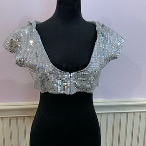 Free People sequin cropped hoodie jacket short sleeve